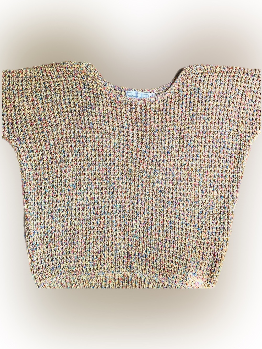 Short Sleeve Sweater, confetti ribbon yarn, Size Small